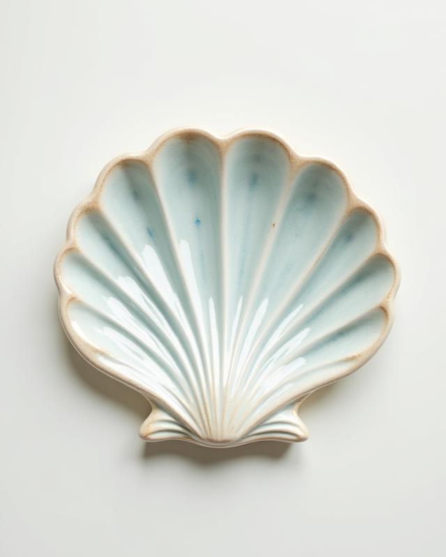 Piatto decorativo in ceramica a forma di conchiglia marina con dettagli brillanti