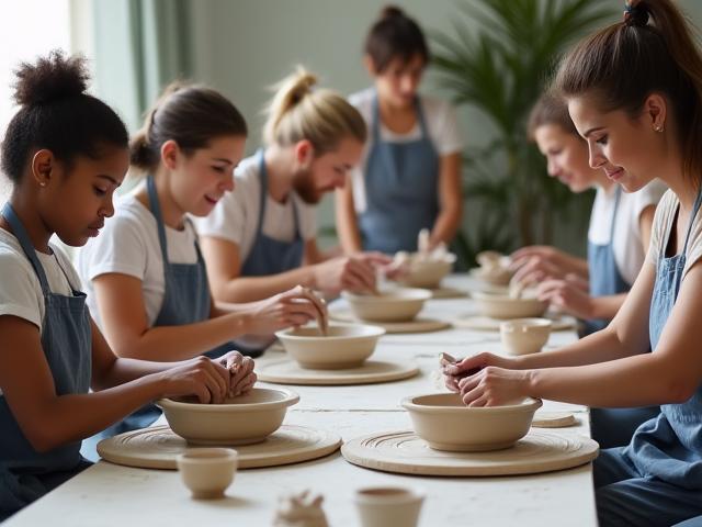 Mani che modellano l'argilla su un tornio di ceramica.
